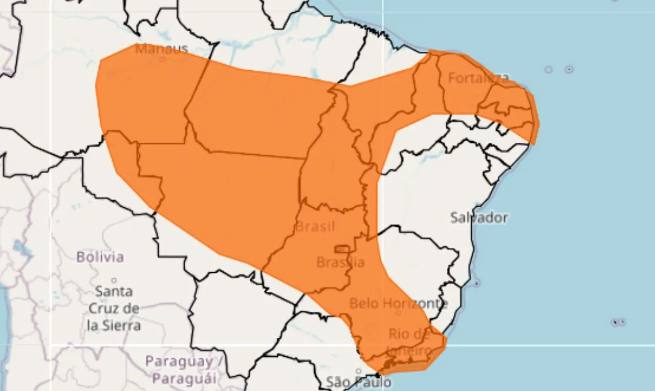 O mapa mostra &agrave;s &aacute;reas em alerta para chuva intensa